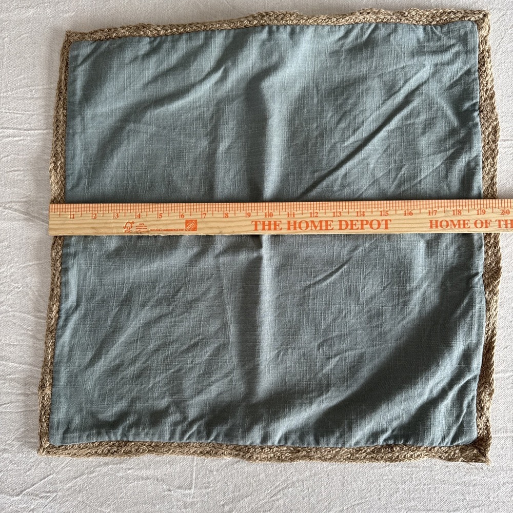 Pier 1 Sage Green Pillow Cover 18x18 Jute Trim Farmhouse Coastal - Picture 5 of 6